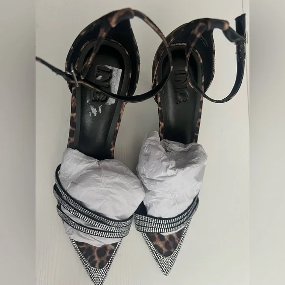 New INC International Concepts Women's Leopard Print Heels Rhinestone size10 - Picture 2 of 5